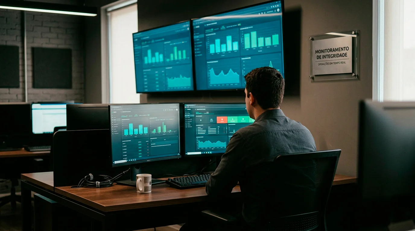 Ecrã de monitorização de integridade competitiva com dados de análise de apostas em esports